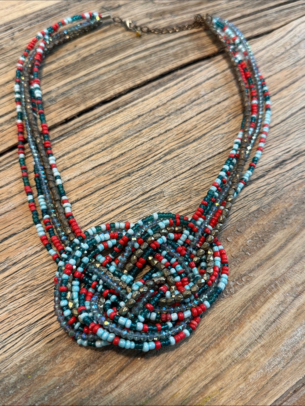 Boho Multi Strand Beaded Statement Necklace | Seed Bead & Crystal Bib Necklace